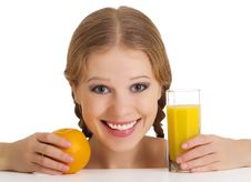 Beautiful Happy Cheerful Girl With Orange Juice Royalty Free Stock Image