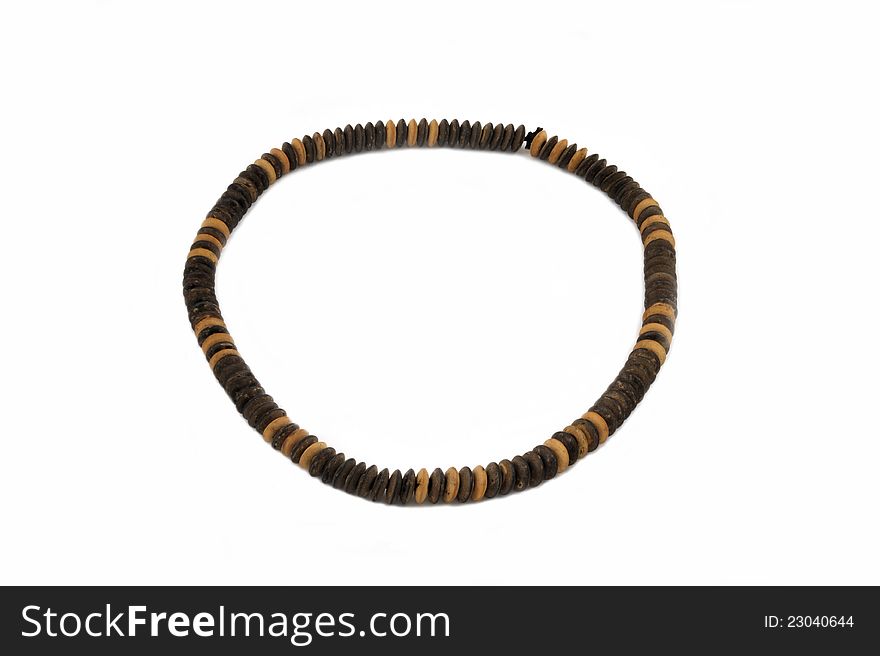 Asian Necklace Wooden Beads Isolated.