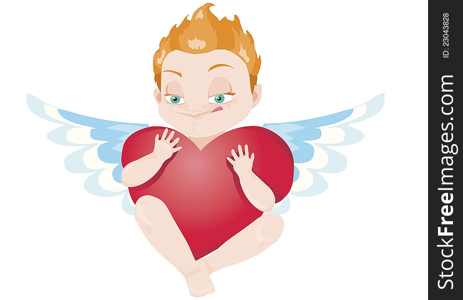 Redhead Cupid squeezes heart in his hands