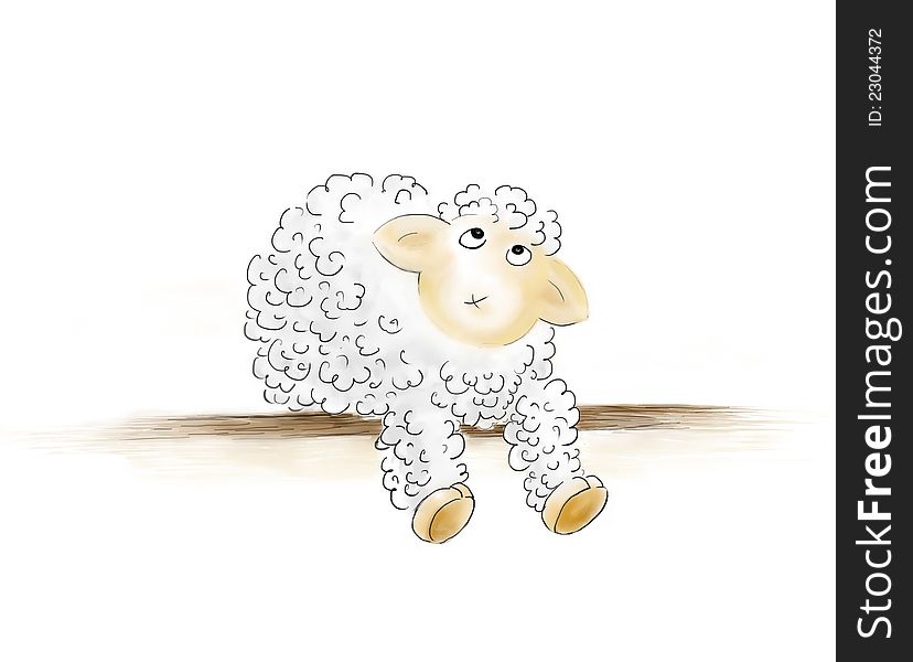 Wondered sheep handrawen illustration  on white