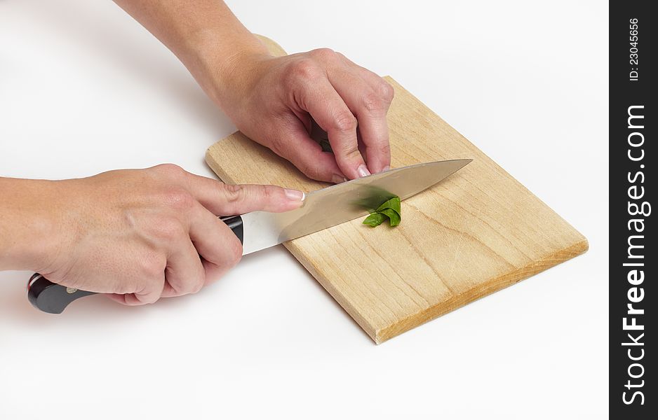 Using kitchen knife to cut