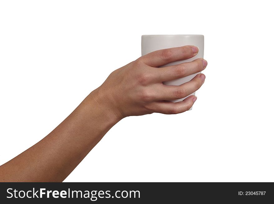 Studio shot of woman's hand holding a cup. Studio shot of woman's hand holding a cup