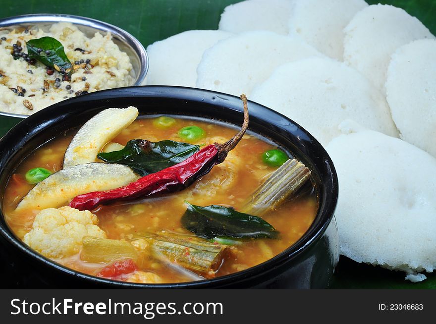 Idli Sambhar with Chutney,South Indian meal