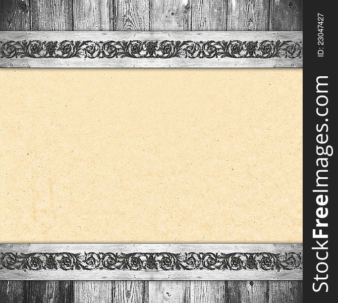 Background in style vintage. It is a texture of an paper, decorated along the edges of wooden boards