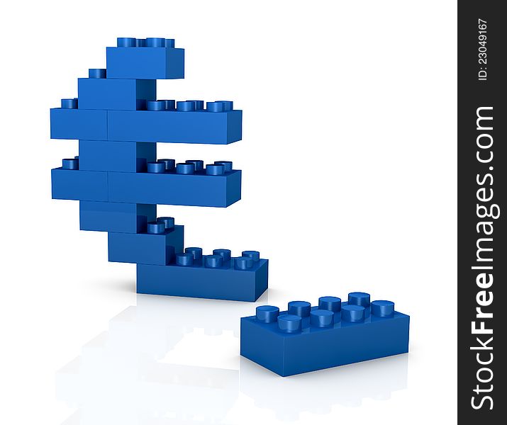 The euro symbol made with plastic bricks;it is not entirely built (3d render). The euro symbol made with plastic bricks;it is not entirely built (3d render)