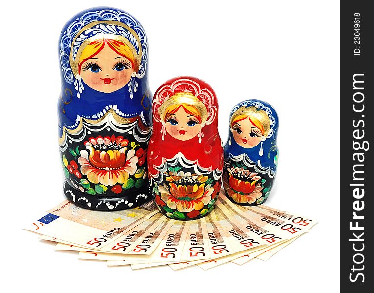 Euro currency against the Russian National Toy. Euro currency against the Russian National Toy