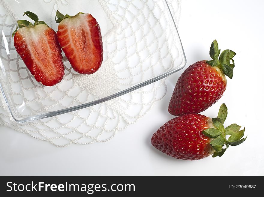 The strawberries on white bottom
