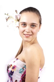Young Happy Beautiful Woman With Flower Royalty Free Stock Images