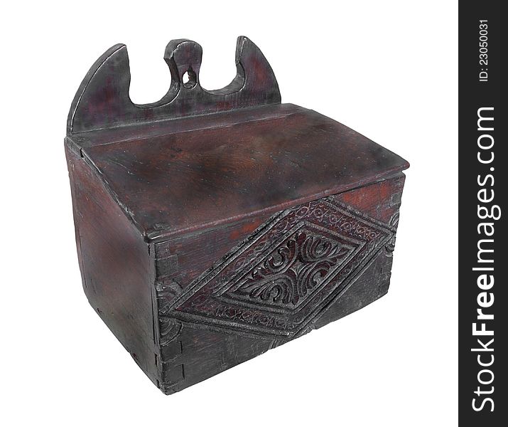 Antique carved wooden box isolated.