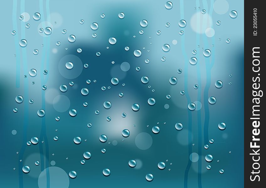 Rain drops on glass with blurry background