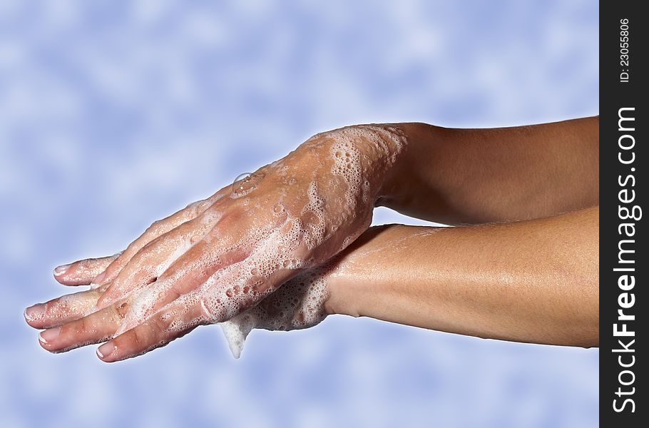 Care for sensuality woman hands, washing.