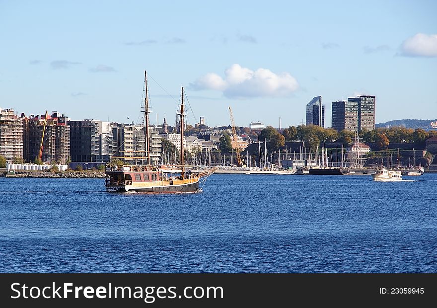 Cityscape with boats in bay, Oslo, Norway. Cityscape with boats in bay, Oslo, Norway