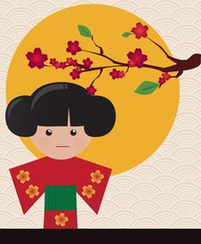 Little Cute Japanese Geisha Character Card Royalty Free Stock Image Little Cute Japanese Geisha Character Card Royalty Free Stock Image