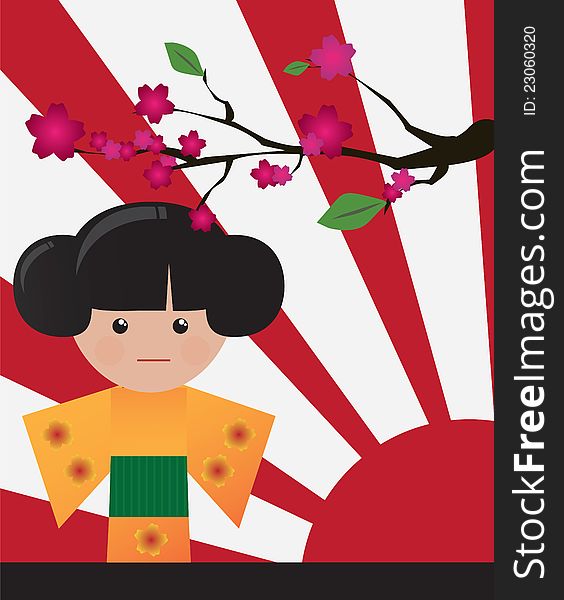 Little cute Japanese geisha character card with place for text