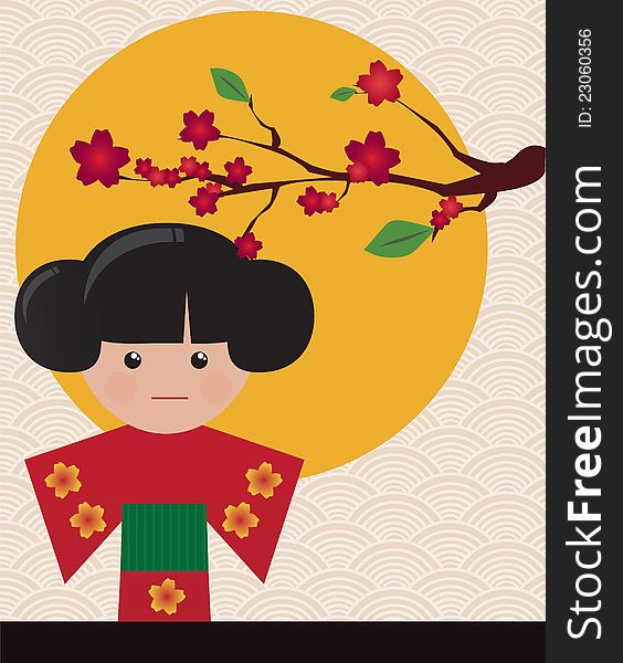 Little Cute Japanese Geisha Character Card