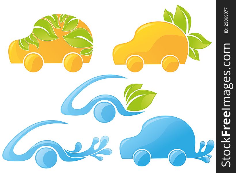 Vector collection of ecological cars, icons and symbols