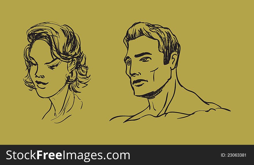 Men. Women. Hand drawn. Vector illustration