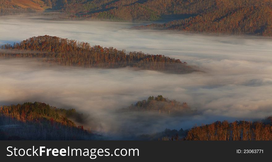 Appalachian mountains at sunrise and clouds