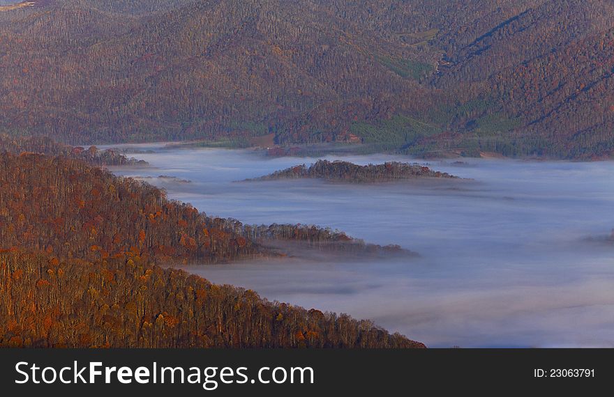 Clouds And Fog Over Appalachian Mountains In Autum