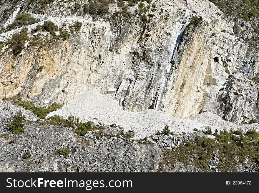 Detail of marble quarry in carrara,tuscany