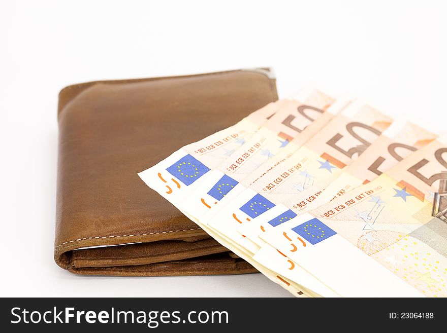 Brown base with euro banknotes. Brown base with euro banknotes