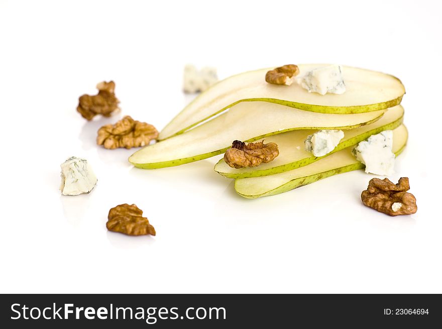 Pears, blue cheese and walnut. Pears, blue cheese and walnut