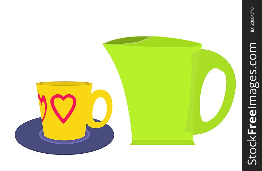 Green Electric Kettle And Yellow Coffee Cup