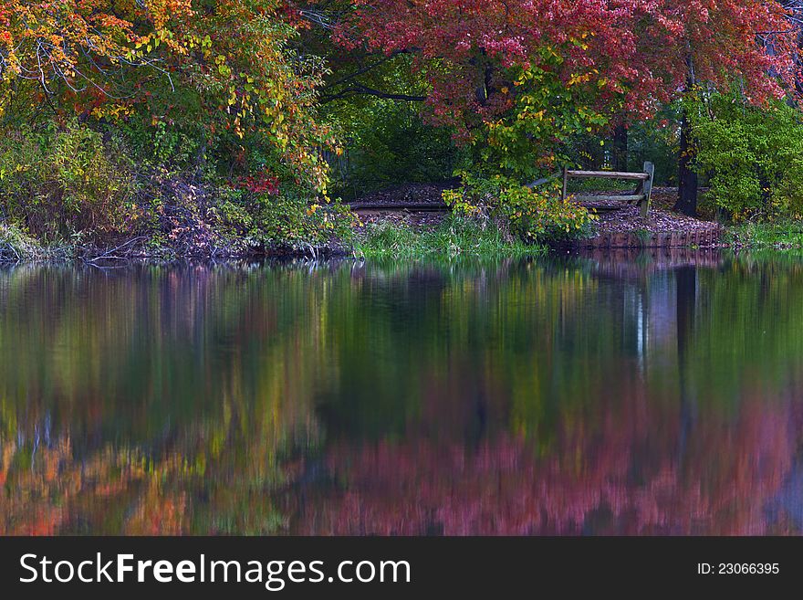 Beautiful autumn foliage reflection in a lake in the forest. Beautiful autumn foliage reflection in a lake in the forest