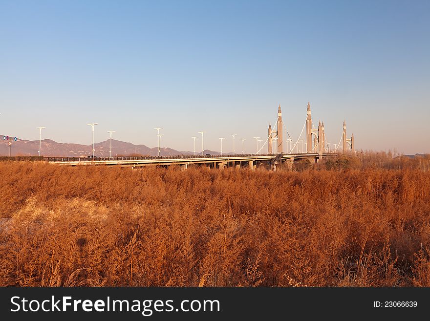 Road bridge across the wilderness, autumn