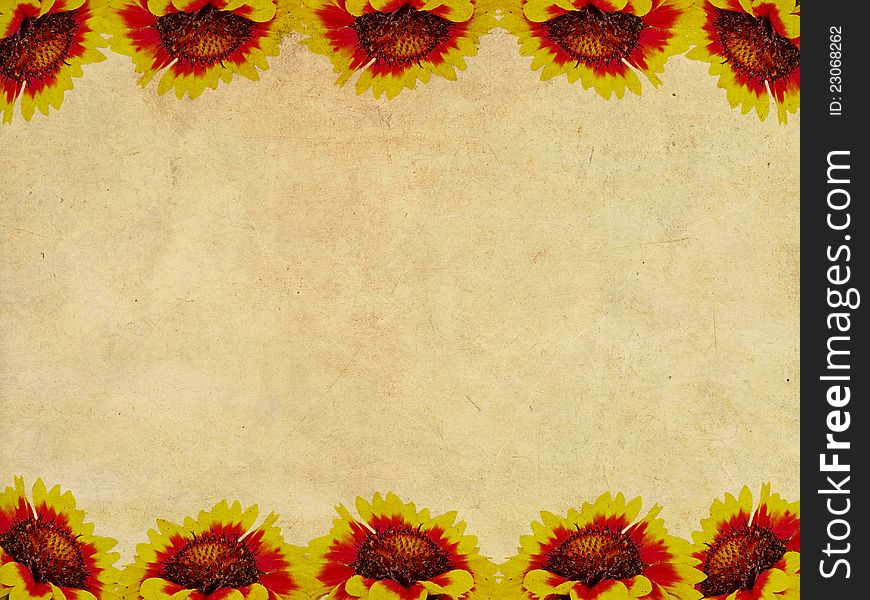 Flowers frame on grunge background. Texture and color processing.