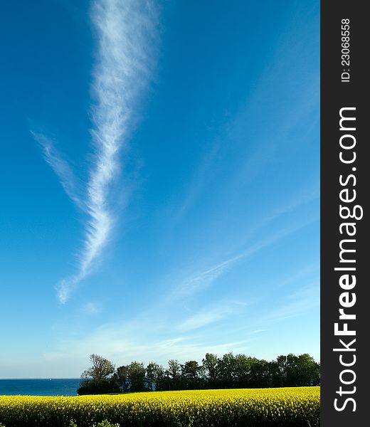 Beautiful cloudscape clouds formation over fields and seascape