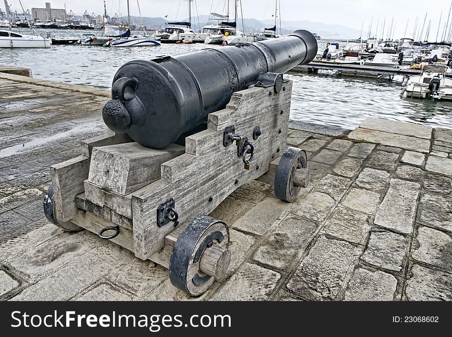 Old cannon in la spezia italy