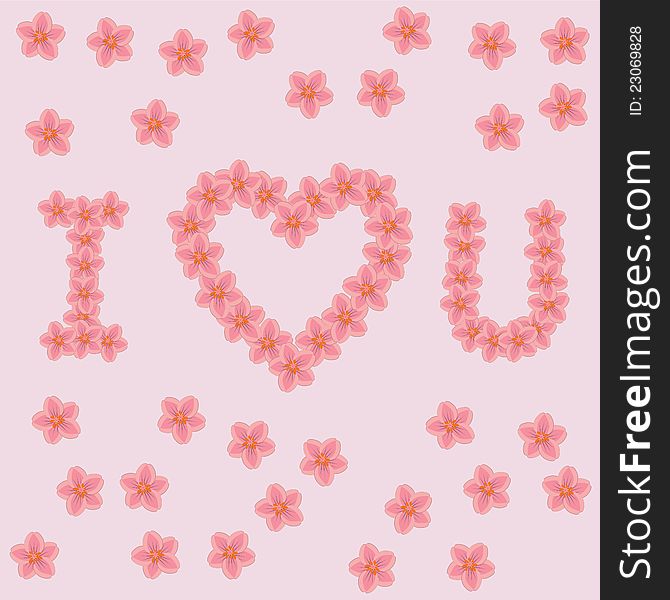Letters I LOVE U made from flowers on the pink background. Letters I LOVE U made from flowers on the pink background.
