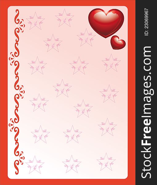 Pink Background together with Red Hearts and swirl. Pink Background together with Red Hearts and swirl