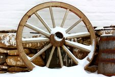 Antique Wagon Wheels In Snow Royalty Free Stock Images Antique Wagon Wheels In Snow Royalty Free Stock Images