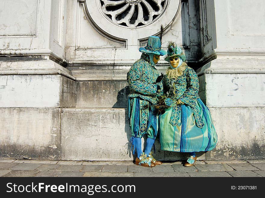 Venetian masks during sensation venetian carnival in Venice