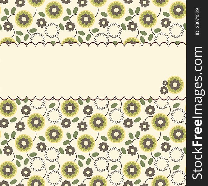 Vector pattern with a frame with brown and green flowers. Vector pattern with a frame with brown and green flowers