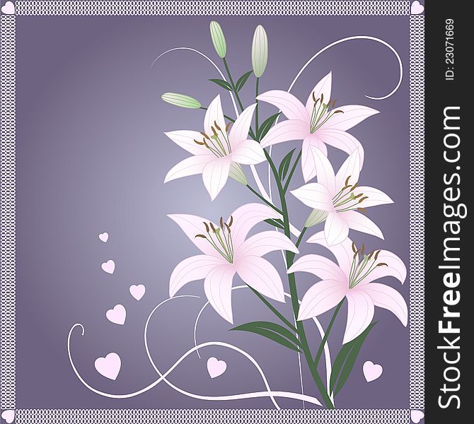 Beautiful spring vector wallpaper with delicate pink lilies. Beautiful spring vector wallpaper with delicate pink lilies