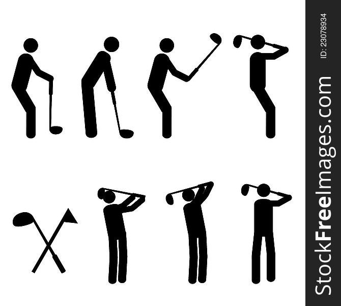 Golfing men silhouettes in black. Golfing men silhouettes in black