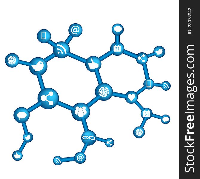 Social network symbols in molecule shape. Social network symbols in molecule shape