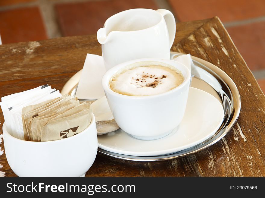 Cappucino Coffee With Froth And Chocolate Shavings