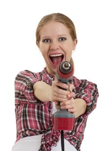 Cheerful Girl With Cordless Drill Royalty Free Stock Photo Cheerful Girl With Cordless Drill Royalty Free Stock Photo