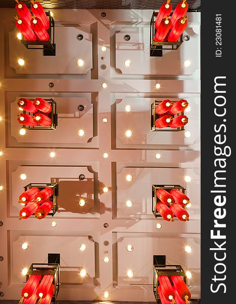 Chinese traditional ceiling with red chandelier