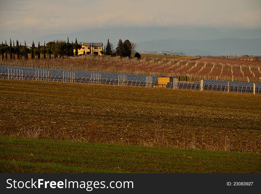 Solar panels on tuscany landscape