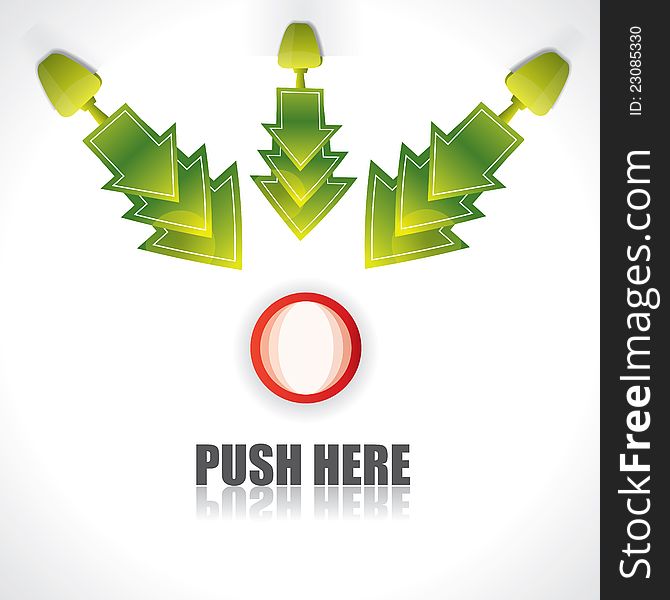 Push here vector concept with green arrows. Push here vector concept with green arrows