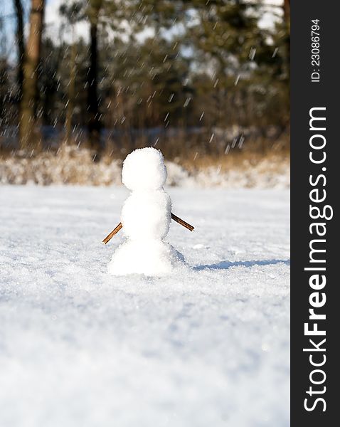 Snowman sculpted in winter