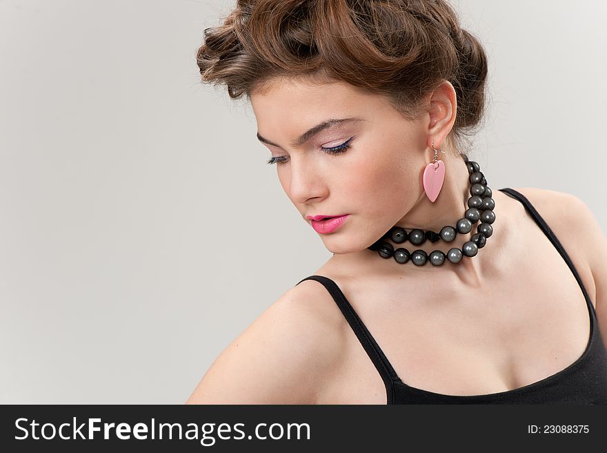 Portrait of tender sensual female profile with beautiful makeup and hairstyle. Portrait of tender sensual female profile with beautiful makeup and hairstyle