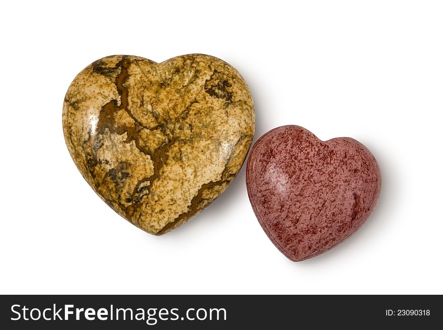Two stone heart on a white background