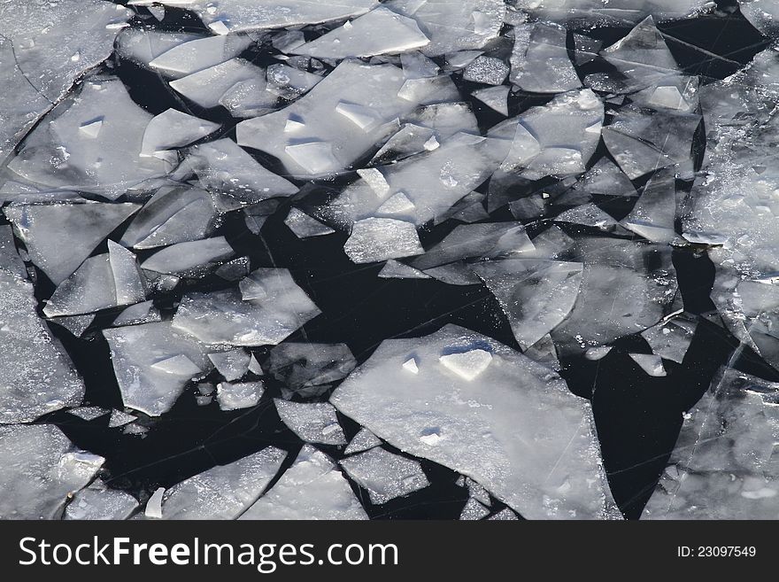 Frozen river with  chunks of ice. Frozen river with  chunks of ice