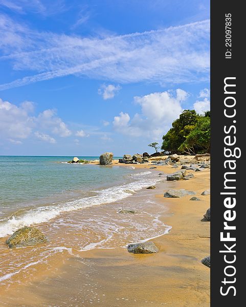Beach and sea with rocks, Gulf of Thailand coast. Beach and sea with rocks, Gulf of Thailand coast